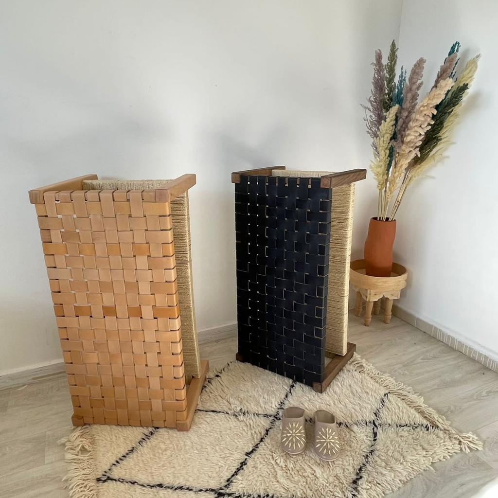 Teak Woven Leather, Benches Woven Leather Stool, Woven Natural, Leather Strap Bench, Saddle, -HANDMADE, Entryway bench, and of bed benchE