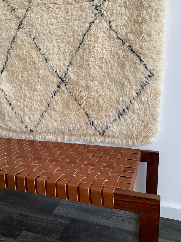 Teak Woven Leather, Benches Woven Leather Stool, Woven Natural, Leather Strap Bench, Saddle, -HANDMADE, Entryway bench, and of bed benchE
