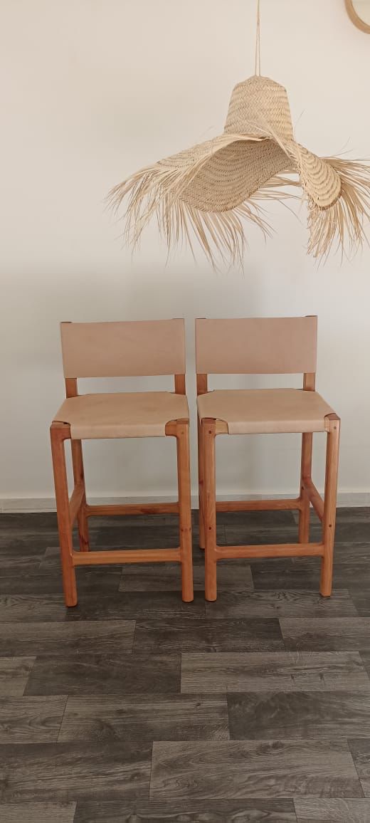 Counter Stools, Height Stool Kitchen, Saddle Seat, chair In Wood And braided Woven Leather, dining chair, bar furniture, Barstuhl Barhocker
