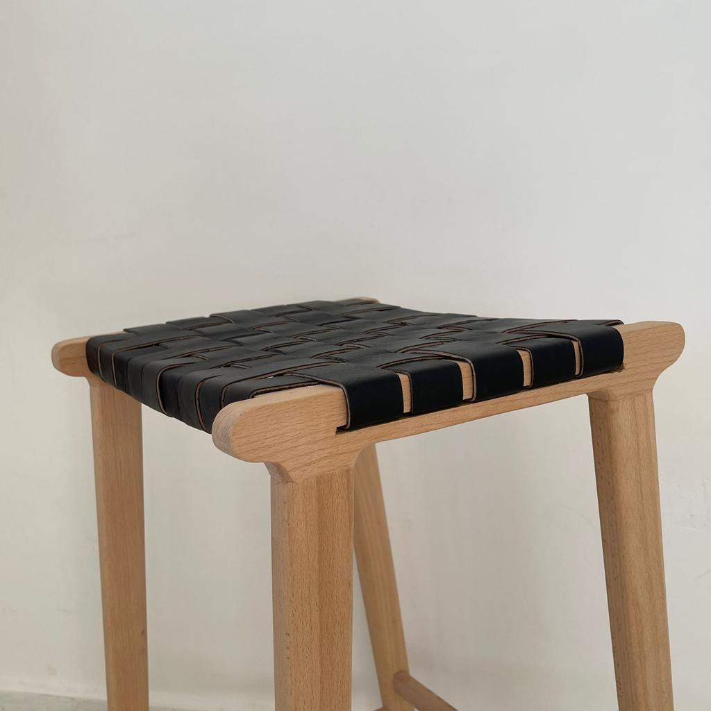 Counter Stools, Height Stool Kitchen, Saddle Seat, chair In Wood And braided Woven Leather, dining chair, bar furniture, Barstuhl Barhocker