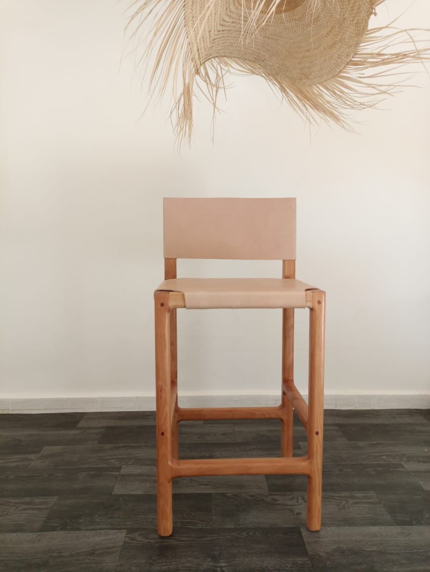 Counter Stools, Height Stool Kitchen, Saddle Seat, chair In Wood And braided Woven Leather, dining chair, bar furniture, Barstuhl Barhocker
