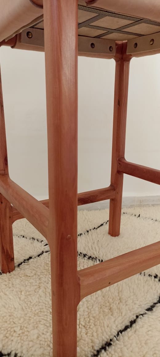 Counter Stools, Height Stool Kitchen, Saddle Seat, chair In Wood And braided Woven Leather, dining chair, bar furniture, Barstuhl Barhocker