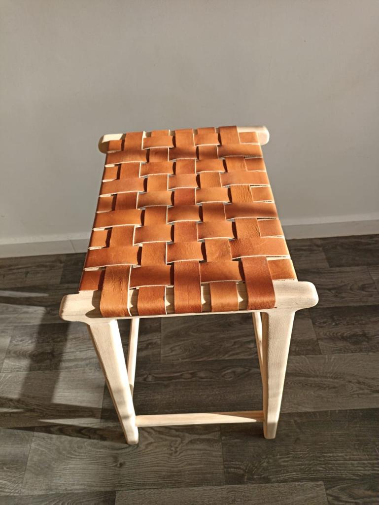 Counter Stools, Height Stool Kitchen, Saddle Seat, chair In Wood And braided Woven Leather, dining chair, bar furniture, Barstuhl Barhocker