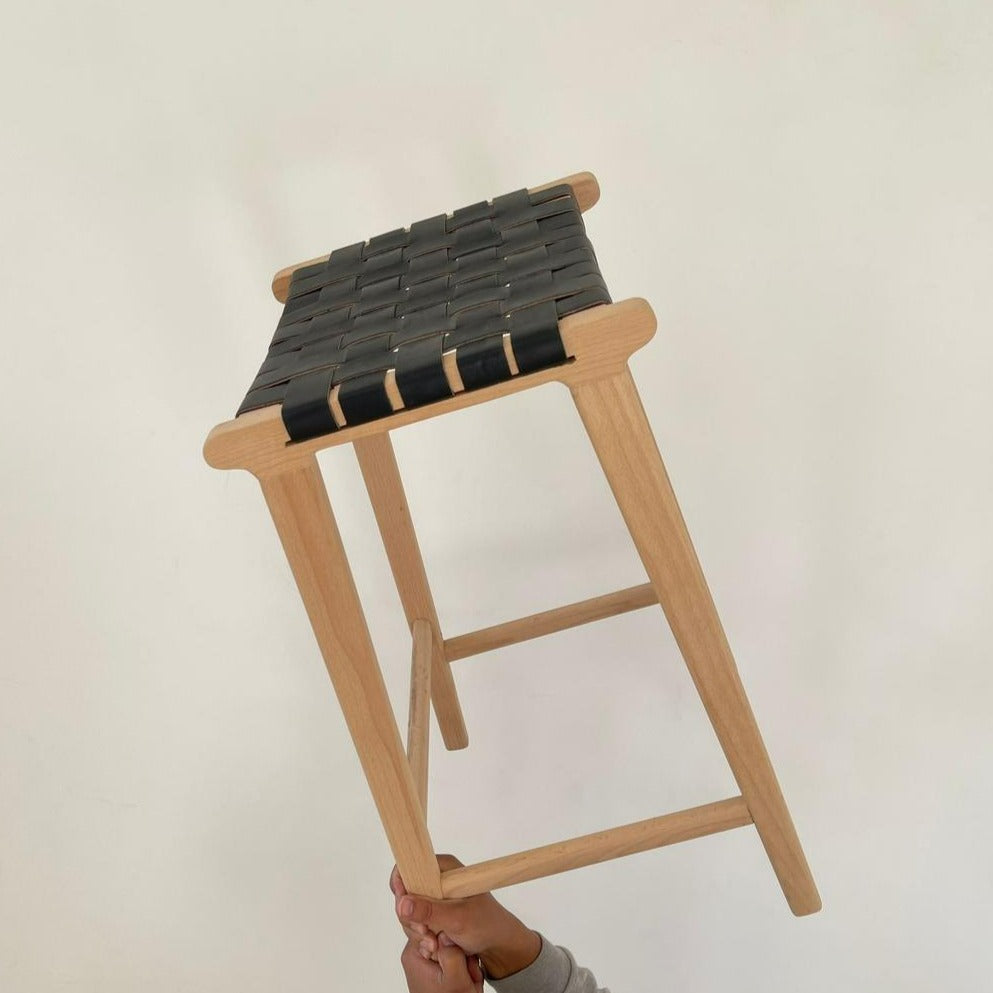 Counter Stools, Height Stool Kitchen, Saddle Seat, chair In Wood And braided Woven Leather, dining chair, bar furniture, Barstuhl Barhocker