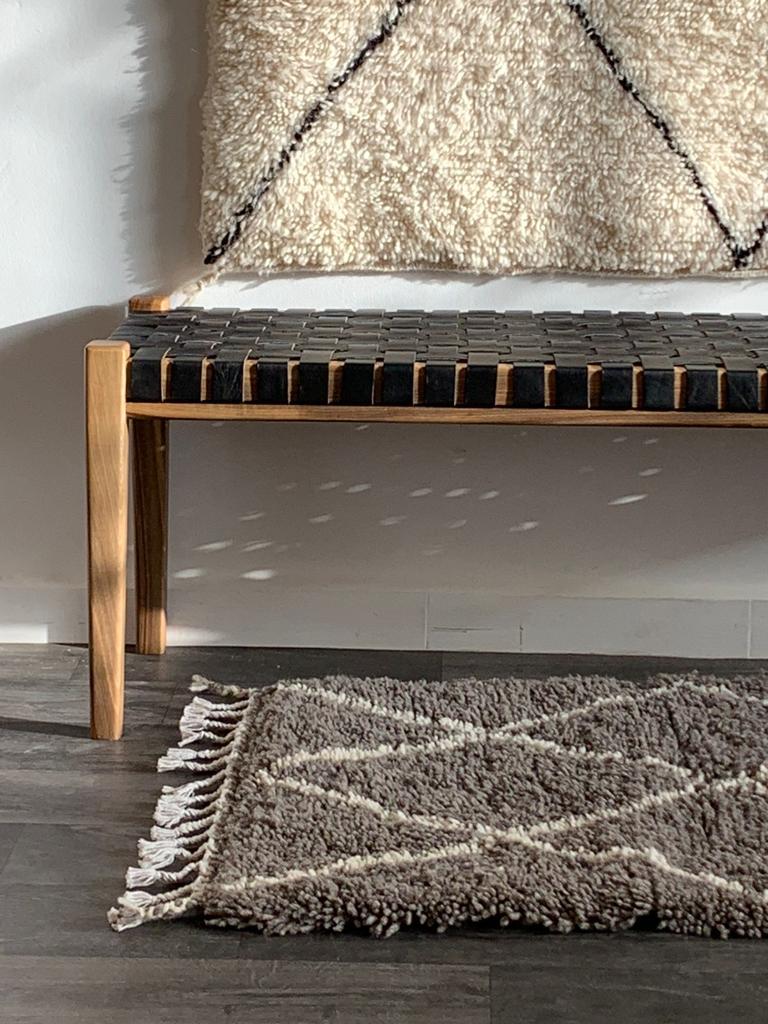 Teak Woven Leather, Benches Woven Leather Stool, Woven Natural, Leather Strap Bench, Saddle, -HANDMADE, Entryway bench, and of bed benchE
