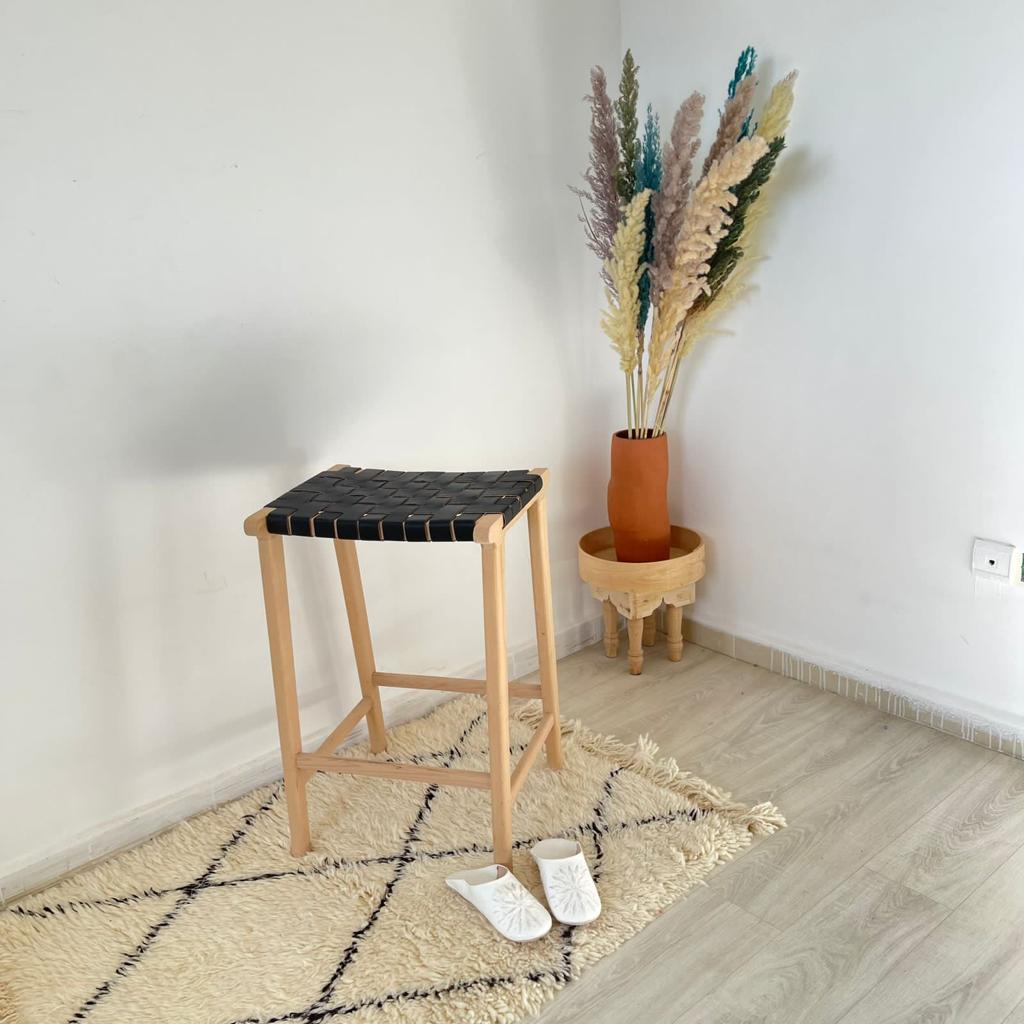 Counter Stools, Height Stool Kitchen, Saddle Seat, chair In Wood And braided Woven Leather, dining chair, bar furniture, Barstuhl Barhocker