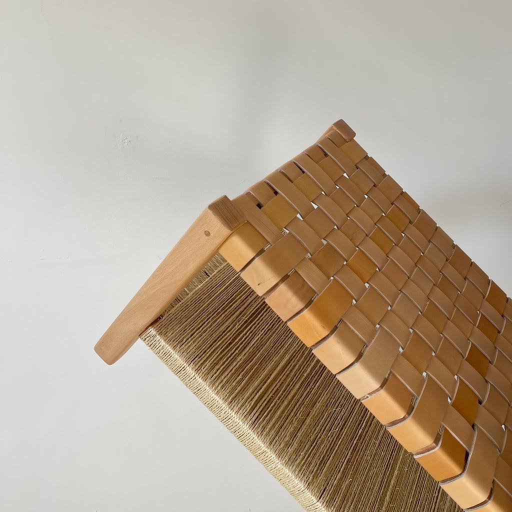 Teak Woven Leather, Benches Woven Leather Stool, Woven Natural, Leather Strap Bench, Saddle, -HANDMADE, Entryway bench, and of bed benchE