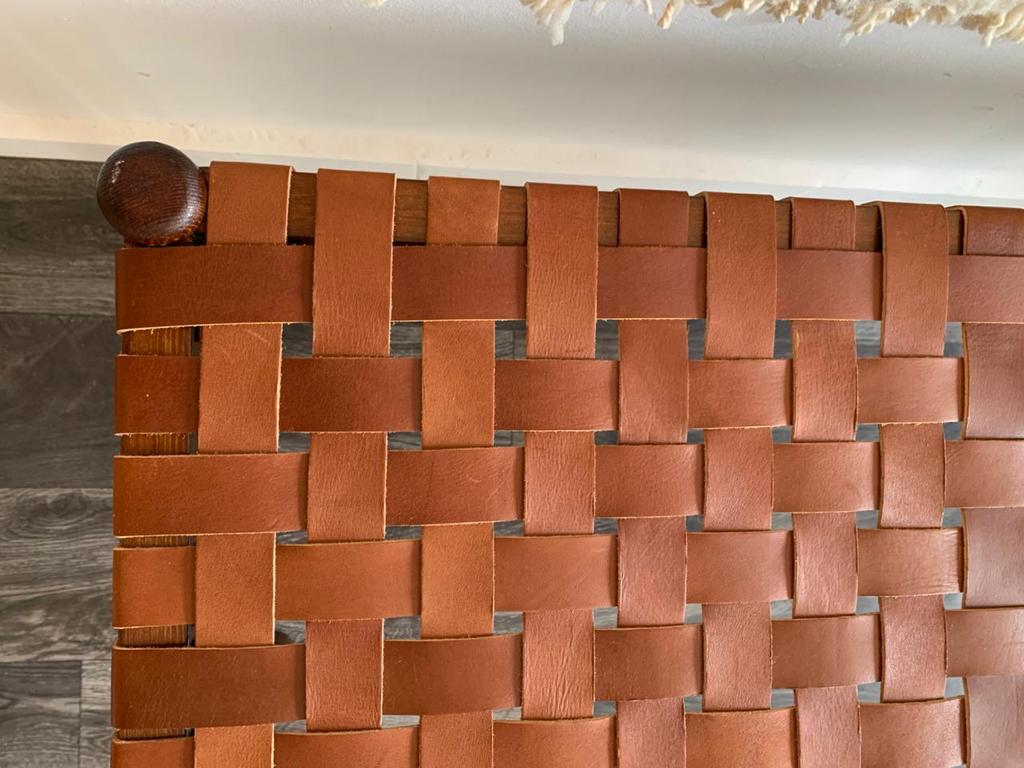 Teak Woven Leather, Benches Woven Leather Stool, Woven Natural, Leather Strap Bench, Saddle, -HANDMADE, Entryway bench, and of bed benchE