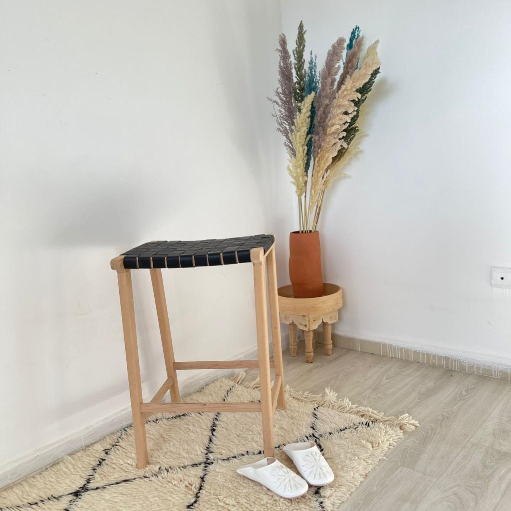 Counter Stools, Height Stool Kitchen, Saddle Seat, chair In Wood And braided Woven Leather, dining chair, bar furniture, Barstuhl Barhocker