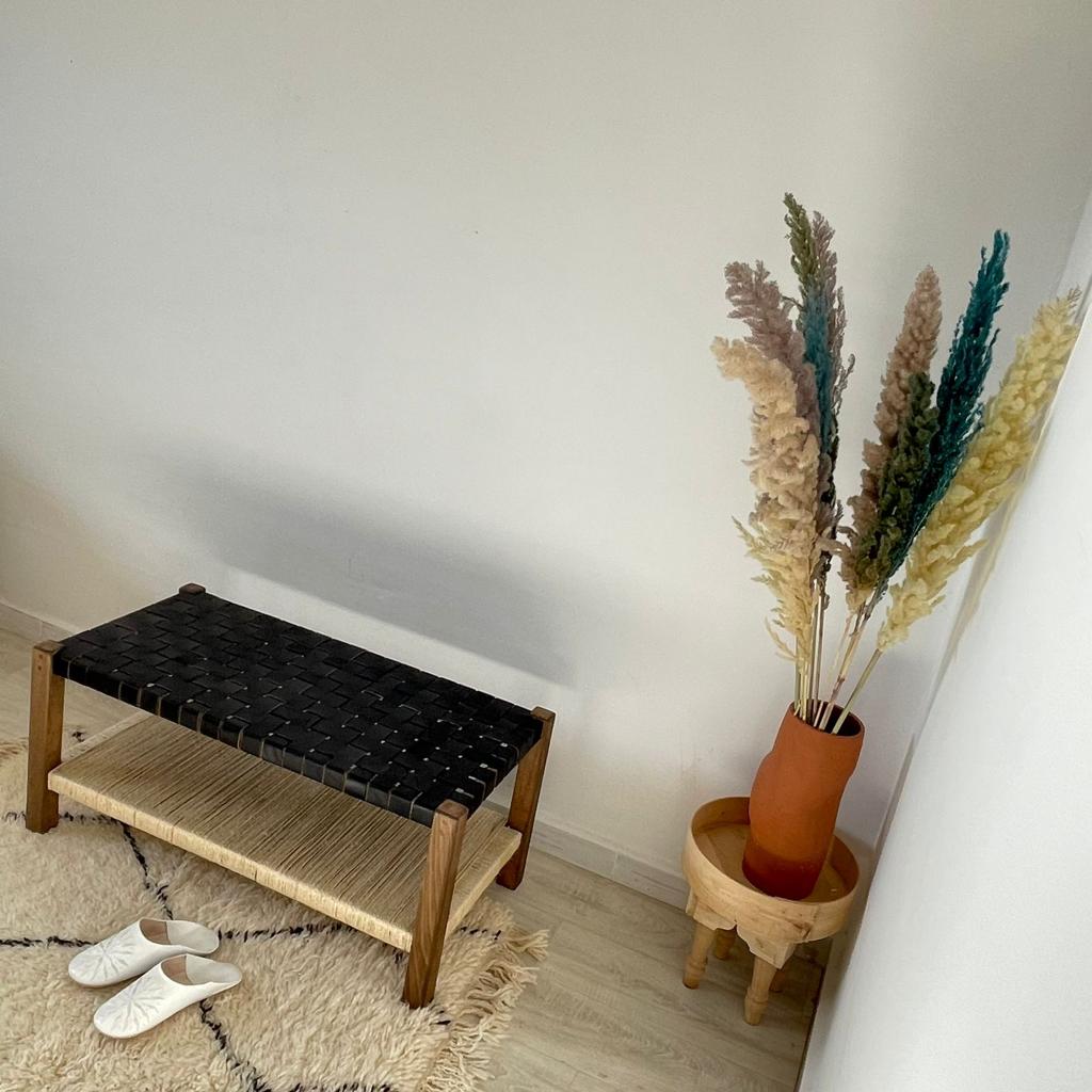 Teak Woven Leather, Benches Woven Leather Stool, Woven Natural, Leather Strap Bench, Saddle, -HANDMADE, Entryway bench, and of bed benchE
