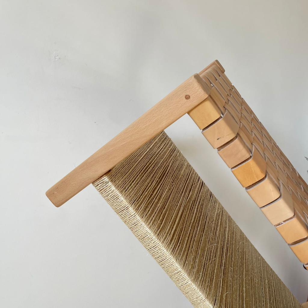 Teak Woven Leather, Benches Woven Leather Stool, Woven Natural, Leather Strap Bench, Saddle, -HANDMADE, Entryway bench, and of bed benchE