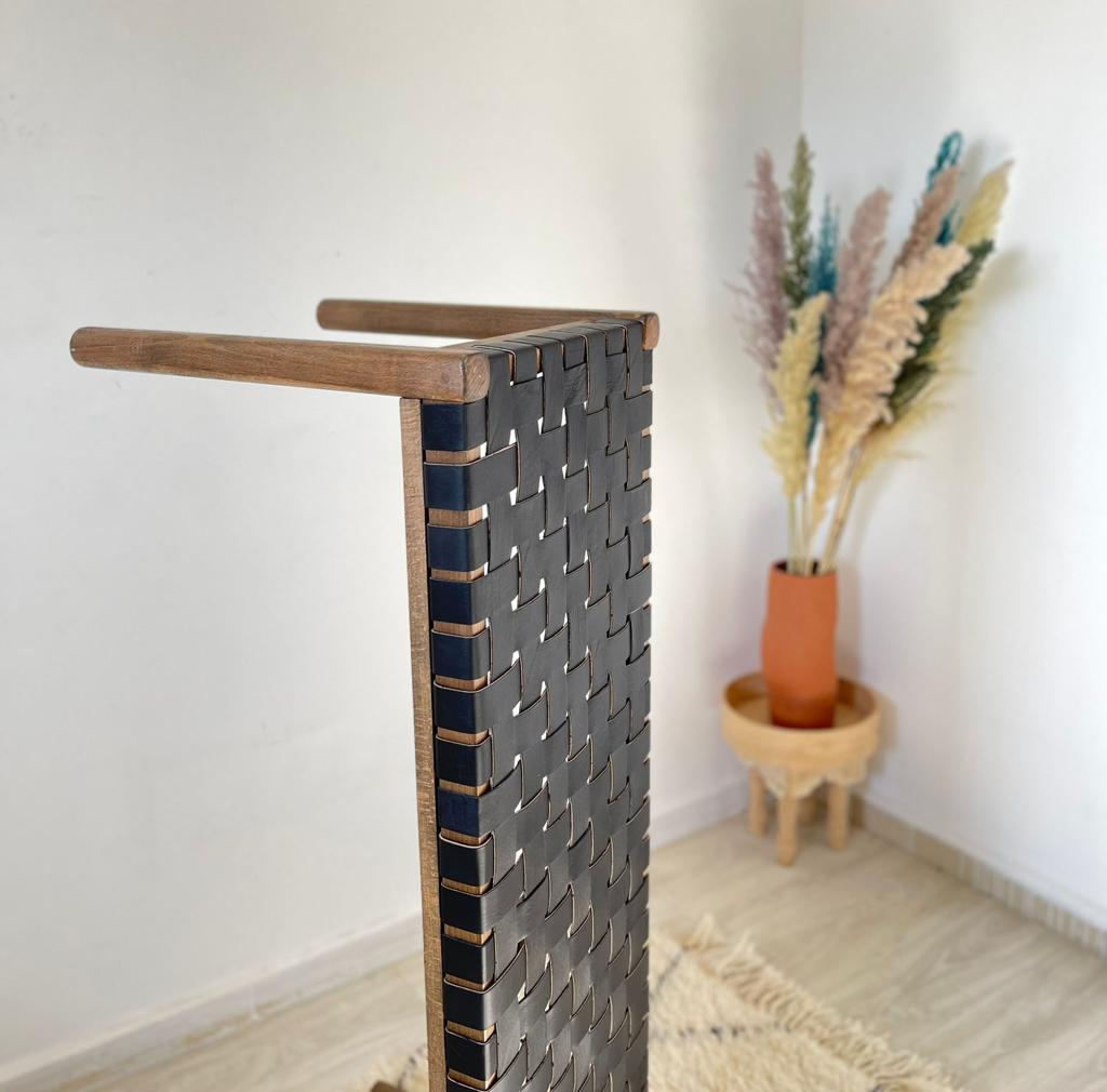 Woven Natural, Leather Strap Bench, Saddle, -HANDMADE, Entryway bench, and of bed benche, Teak Woven Leather, Benches Woven Leather Stool