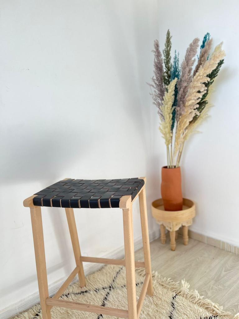 Counter Stools, Height Stool Kitchen, Saddle Seat, chair In Wood And braided Woven Leather, dining chair, bar furniture, Barstuhl Barhocker
