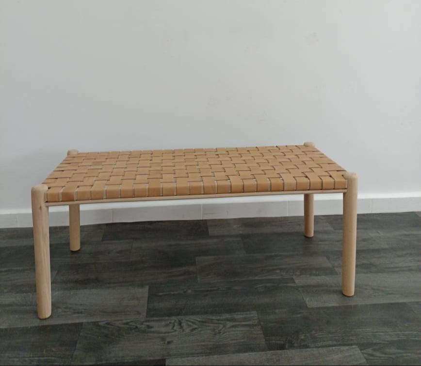 Woven Natural, Leather Strap Bench, Saddle, -HANDMADE, Entryway bench, and of bed benche, Teak Woven Leather, Benches Woven Leather Stool