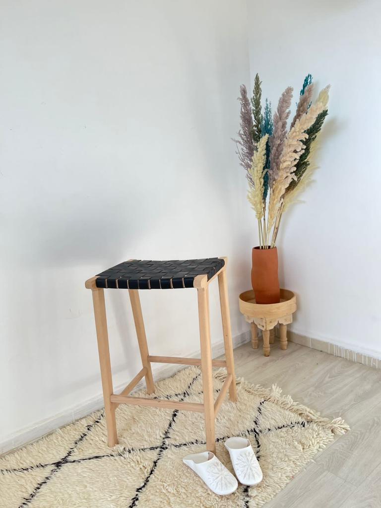 Counter Stools, Height Stool Kitchen, Saddle Seat, chair In Wood And braided Woven Leather, dining chair, bar furniture, Barstuhl Barhocker
