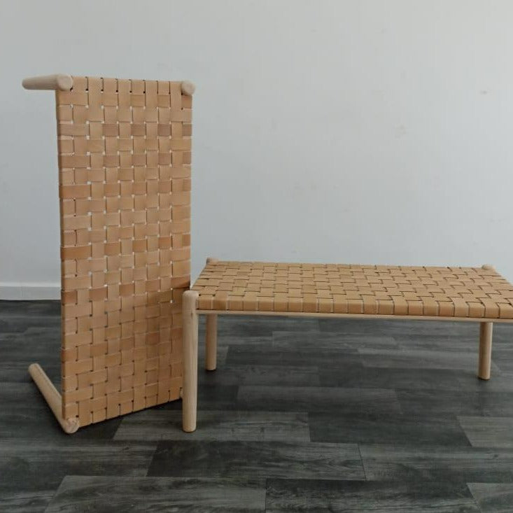 Woven Natural, Leather Strap Bench, Saddle, -HANDMADE, Entryway bench, and of bed benche, Teak Woven Leather, Benches Woven Leather Stool