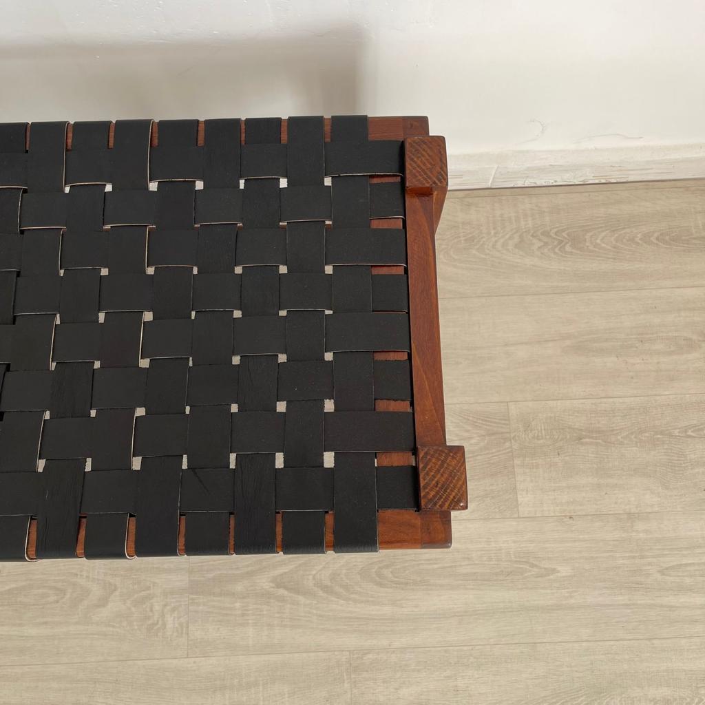 Woven Natural, Leather Strap Bench, Saddle, -HANDMADE, Entryway bench, and of bed benche, Teak Woven Leather, Benches Woven Leather Stool