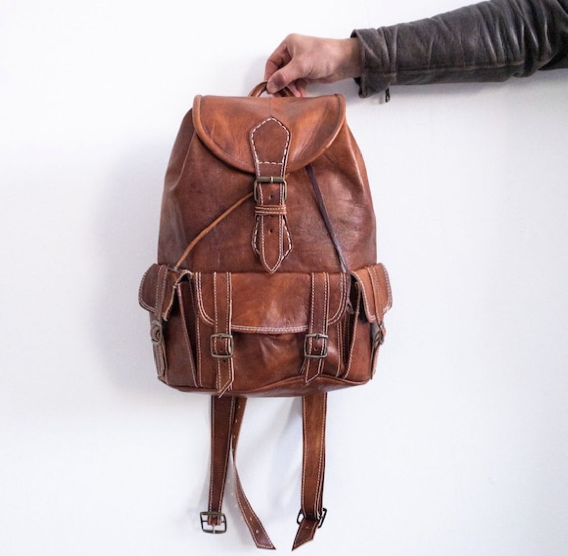 MoroccanLeatherBackpack-Handmade Leather Backpack Traditional Moroccan Backpack Crafted Backpack Leather Knapsack Bohemian Leather Bag 10