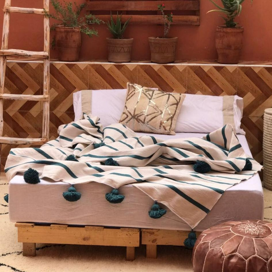 MoroccanPompomBlanket_MoroccanBlanket_MoroccanThrowBlanket_PomPoms_BohoBlanket_BedCover_youcanchooseanycolorofthepompom40