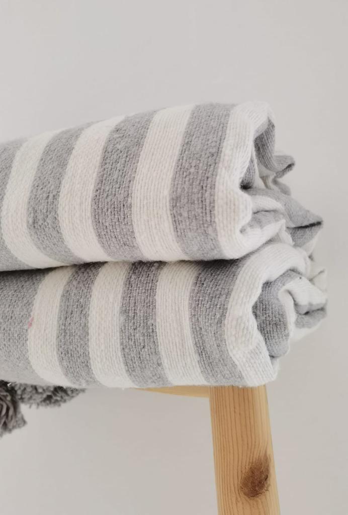 Pom Pom Blanket, moroccan bedding , Pom Pom throw, must have, handwoven blanket, Cotton blanket, moroccan throw blanket