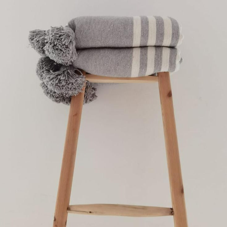 Pom Pom Blanket, moroccan bedding , Pom Pom throw, must have, handwoven blanket, Cotton blanket
