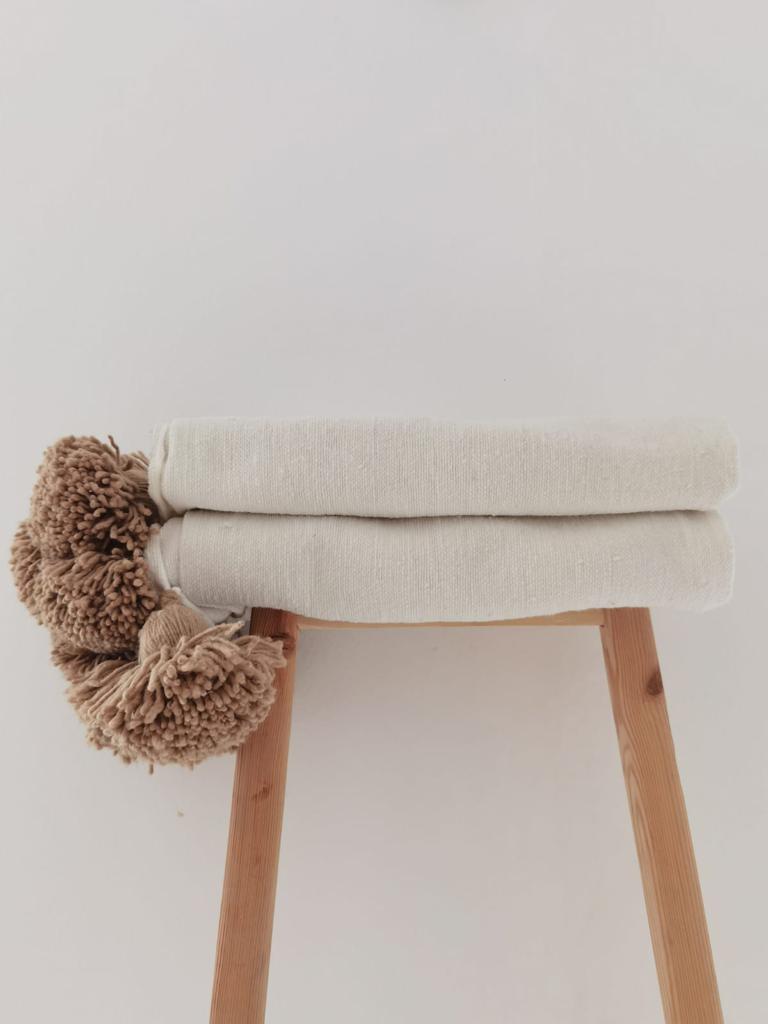 Pom Pom Blanket, moroccan bedding , Pom Pom throw, must have, handwoven blanket, Cotton blanket, moroccan throw blanket 09