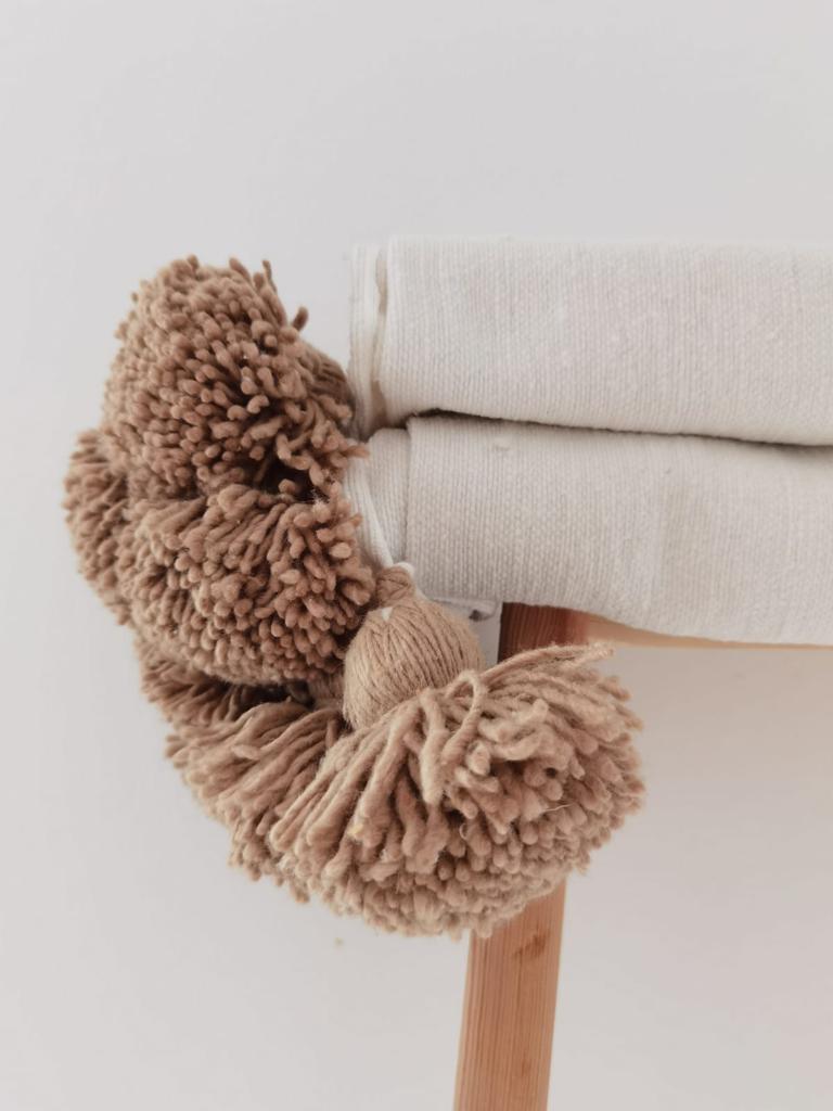 Pom Pom Blanket, moroccan bedding , Pom Pom throw, must have, handwoven blanket, Cotton blanket, moroccan throw blanket 10