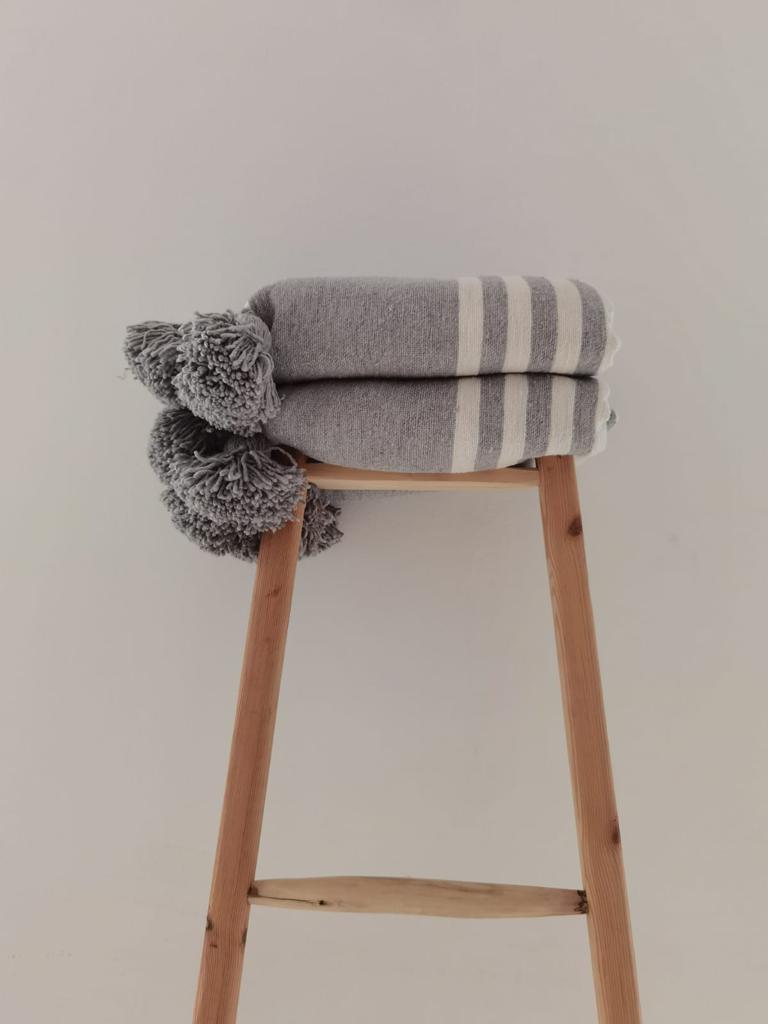 Pom Pom Blanket, moroccan bedding , Pom Pom throw, must have, handwoven blanket, Cotton blanket, moroccan throw blanket 15