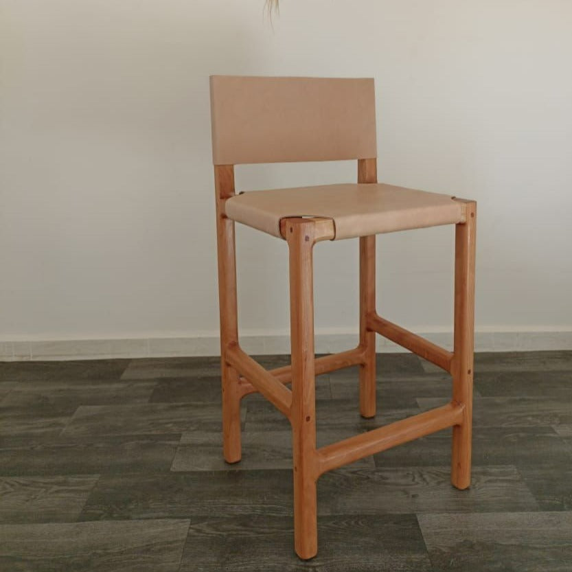 Counter Stools, Height Stool Kitchen, Saddle Seat, chair In Wood And braided Woven Leather, dining chair, bar furniture, Barstuhl Barhocker
