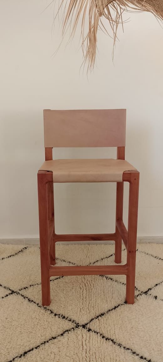 Counter Stools, Height Stool Kitchen, Saddle Seat, chair In Wood And braided Woven Leather, dining chair, bar furniture, Barstuhl Barhocker