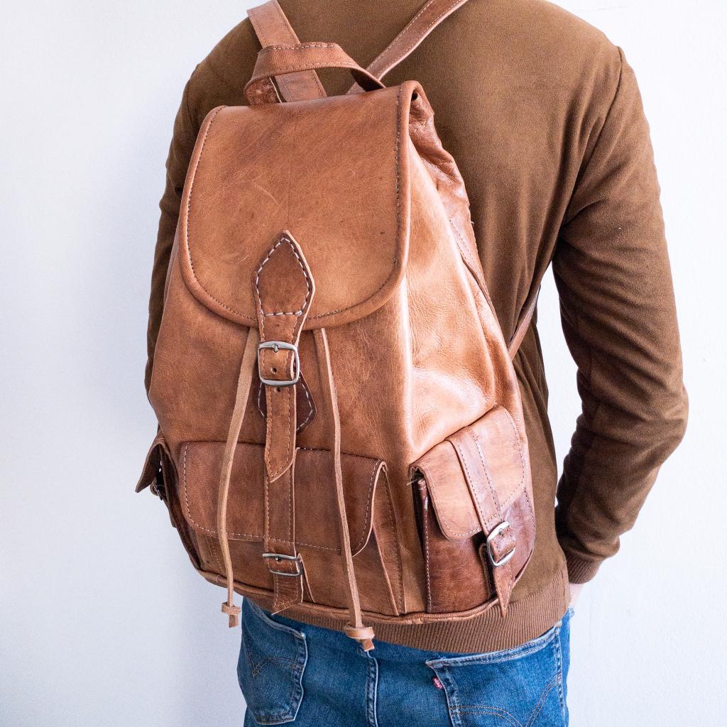 MoroccanLeatherBackpack-Handmade Leather Backpack Traditional Moroccan Backpack Crafted Backpack Leather Knapsack Bohemian Leather Bag