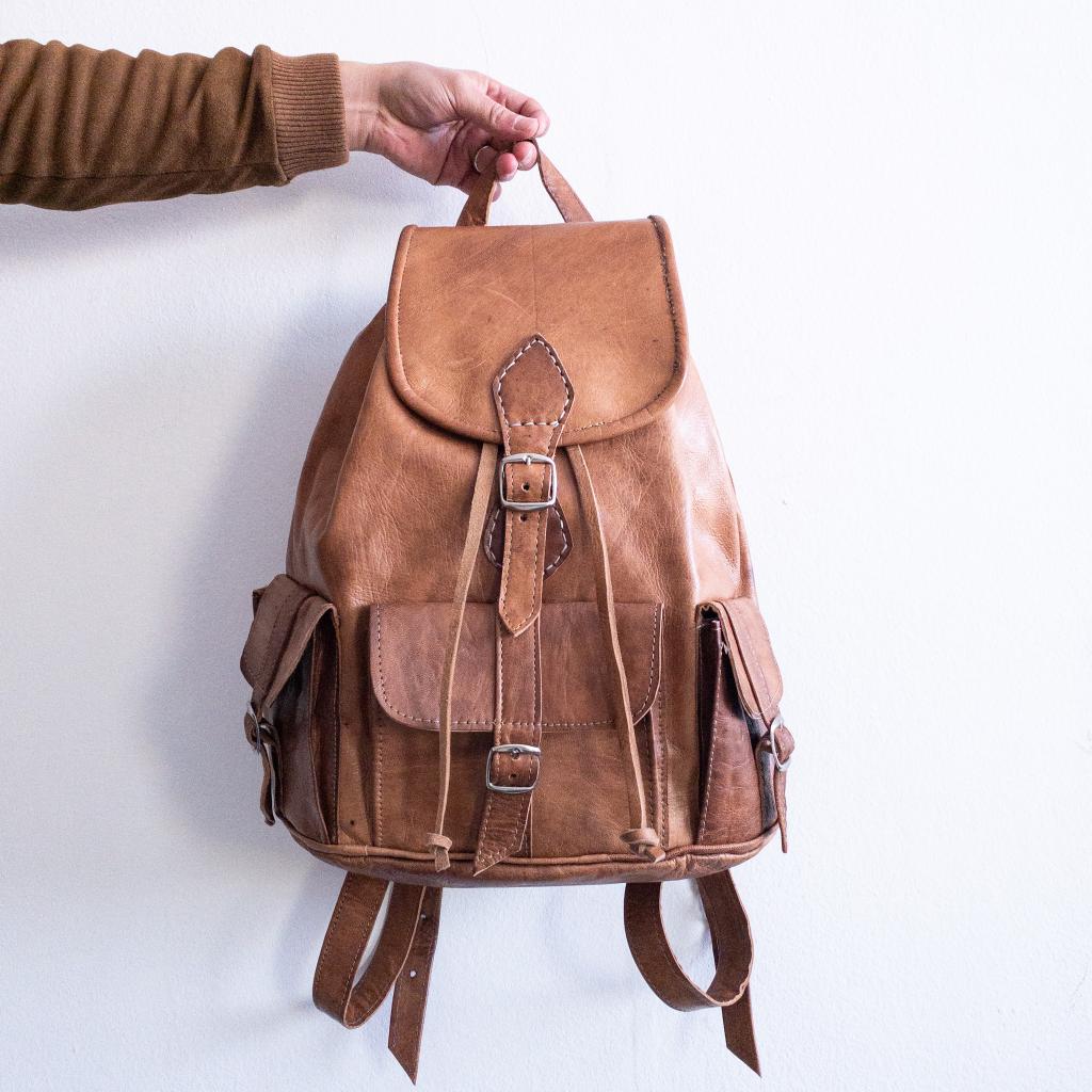 MoroccanLeatherBackpack-Handmade Leather Backpack Traditional Moroccan Backpack Crafted Backpack Leather Knapsack Bohemian Leather Bag 1