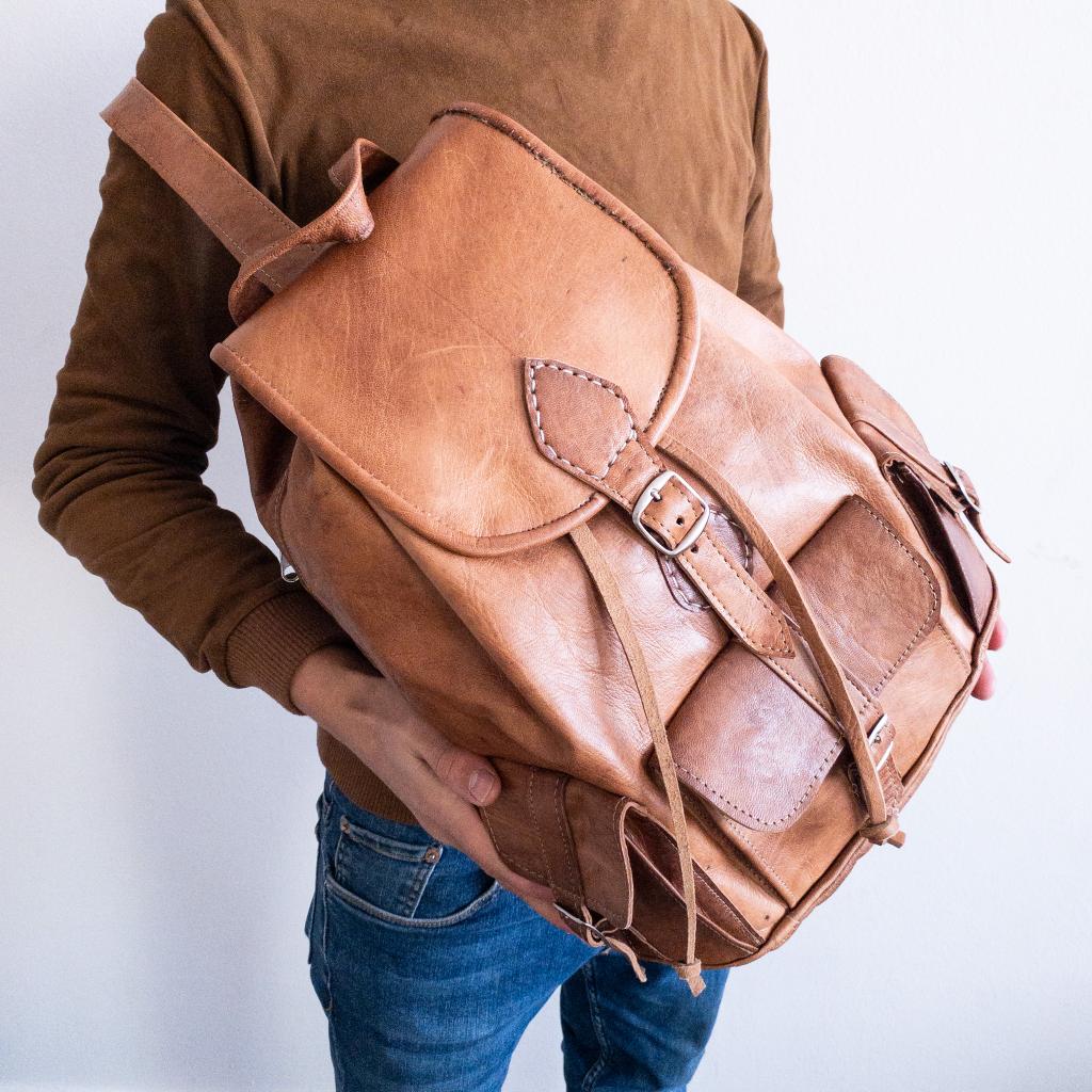 MoroccanLeatherBackpack-Handmade Leather Backpack Traditional Moroccan Backpack Crafted Backpack Leather Knapsack Bohemian Leather Bag 4
