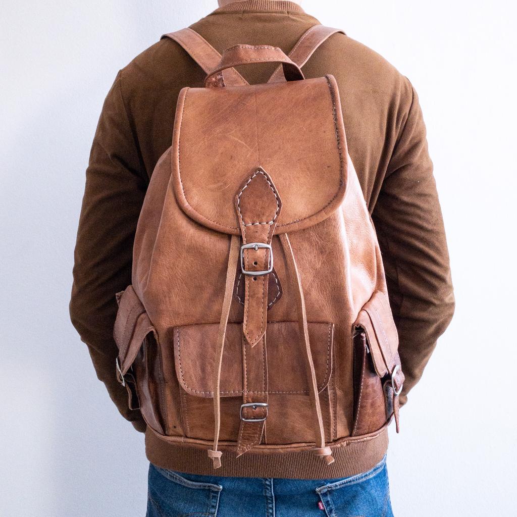 MoroccanLeatherBackpack-Handmade Leather Backpack Traditional Moroccan Backpack Crafted Backpack Leather Knapsack Bohemian Leather Bag 5