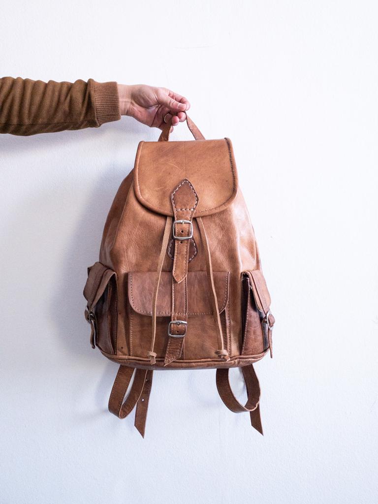 MoroccanLeatherBackpack-Handmade Leather Backpack Traditional Moroccan Backpack Crafted Backpack Leather Knapsack Bohemian Leather Bag 7